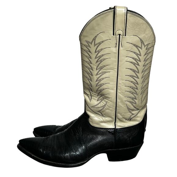 Vintage Justin Style #K5646 Leather Lizard Skin Cream  Western Cowboy Boots 11 D - Picture 1 of 9